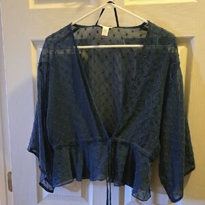 LC Lauren Conrad Teal Sheer Blouse